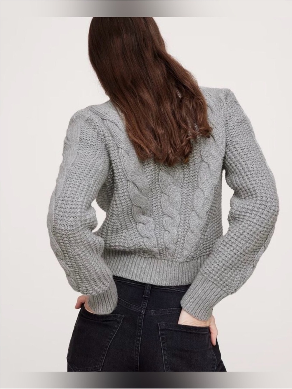 Banana Republic Cotton Wool Cable Knit Sweater - Light Gray
